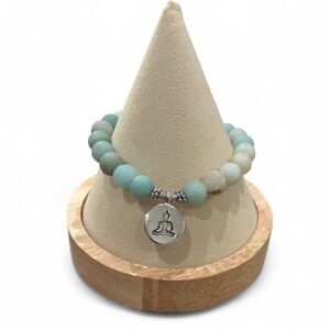 Oshena Amazonite Beaded Bracelet with Silver Buddha Charm